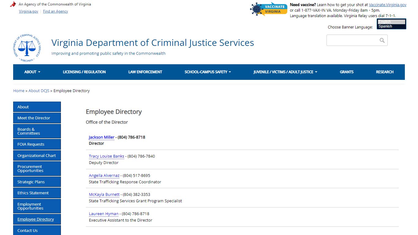 Employee Directory | Virginia Department of Criminal Justice Services